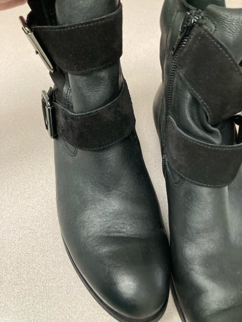 Paul Green Black Leather Ankle Boots with Double Buckle Straps